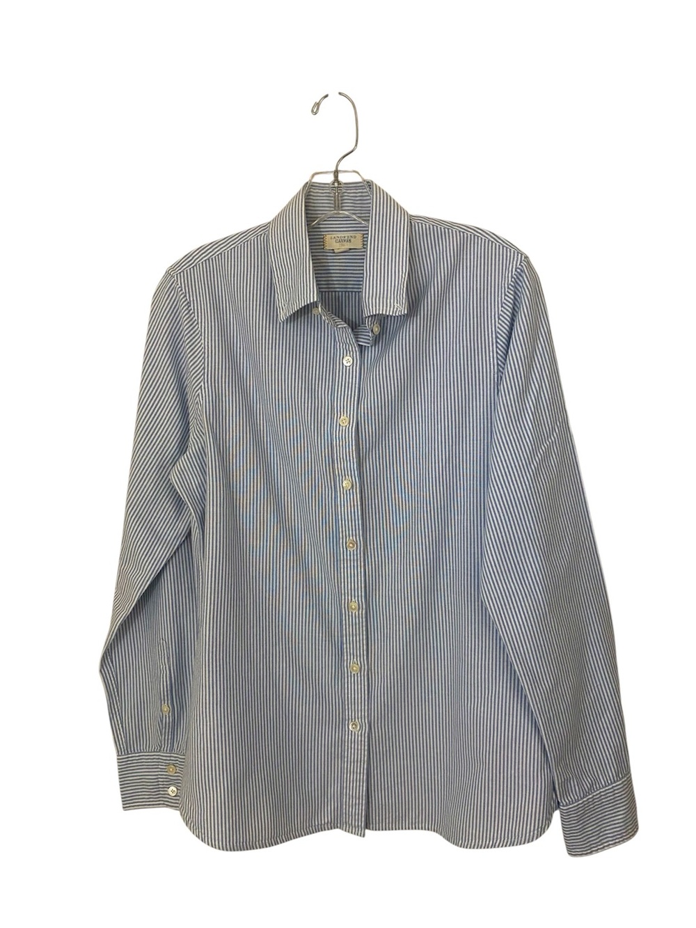 Women's Lands' End Canvas 100% Cotton Striped Long-Sleeve Shirt (Size 8)